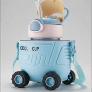 Cool Cup Kids Water Bottle, Car Shaped Design with Wheels & Cap, Shoulder Strap,