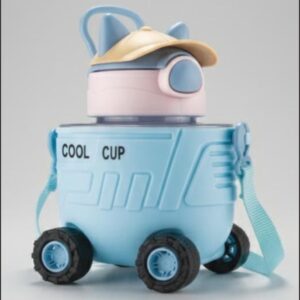 Cool Cup Kids Water Bottle, Car Shaped Design with Wheels & Cap, Shoulder Strap,