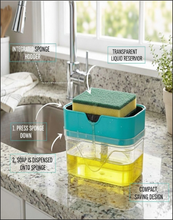 Liquid Soap Dispenser with Sponge Holder for Kitchen Sink - Image 4