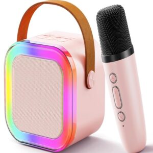 Bluetooth Karaoke Speaker with Wireless Microphone RGB LED Lights Portable Music System