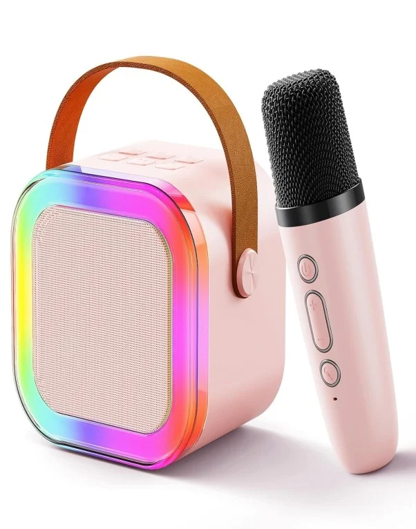 Bluetooth Karaoke Speaker with Wireless Microphone RGB LED Lights Portable Music System