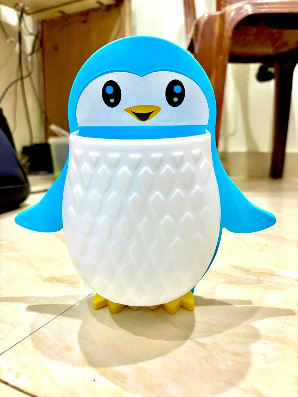 Cute Penguin Wall Mounted Toothbrush Holder for Kids and Adults - Blue White Bathroom Organizer