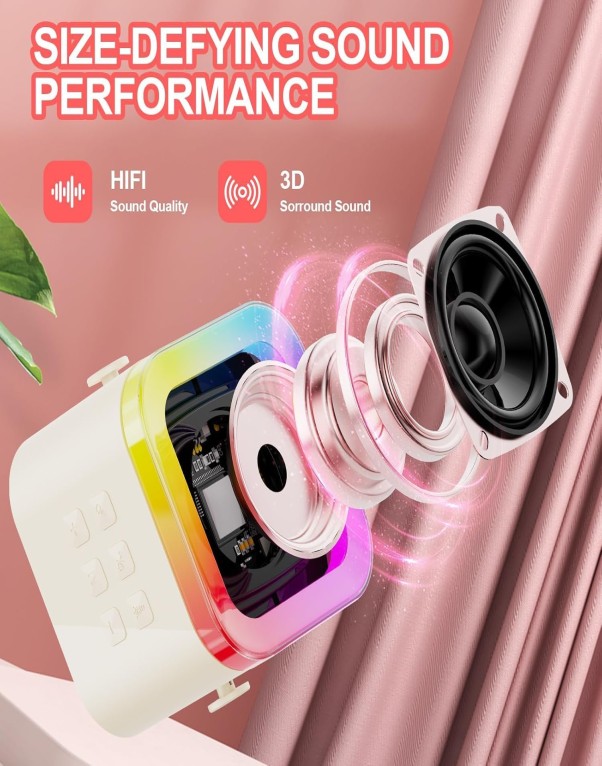 Bluetooth Karaoke Speaker with Wireless Microphone RGB LED Lights Portable Music System - Image 2