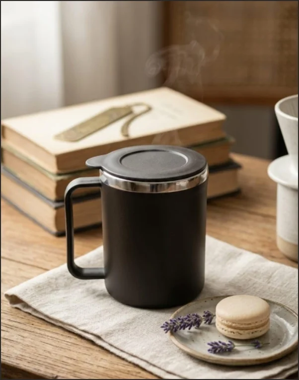 Happy Mug 400 ML Stainless Steel Coffee Mug with Lid - Image 2