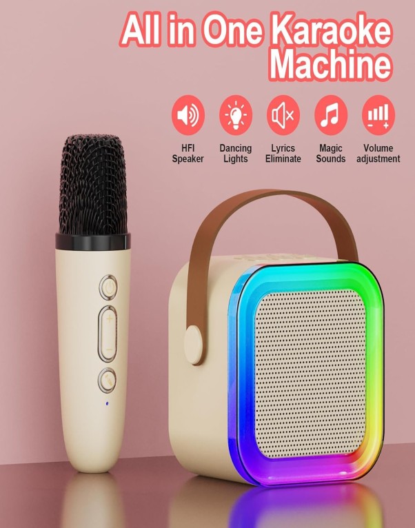 Bluetooth Karaoke Speaker with Wireless Microphone RGB LED Lights Portable Music System - Image 3