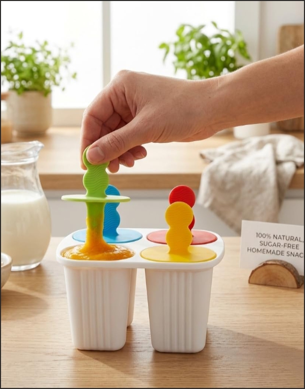 4 Cavity Home Made Ice Candy & Kulfi Maker Tray – Reusable Popsicle Mold for Kids - Image 4