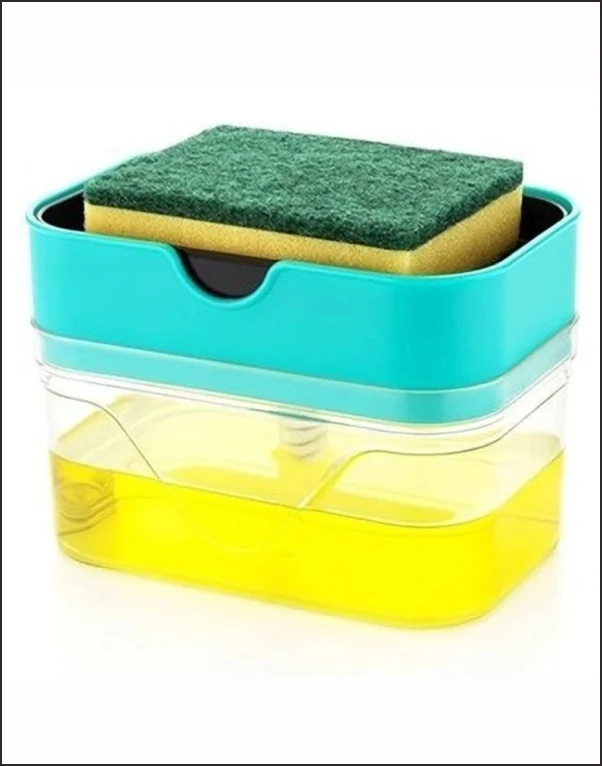 Liquid Soap Dispenser with Sponge Holder | Press Type Dishwash Soap Pump for Kitchen Sink
