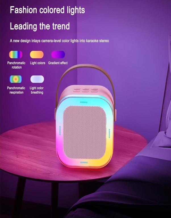 Bluetooth Karaoke Speaker with Wireless Microphone RGB LED Lights Portable Music System - Image 4