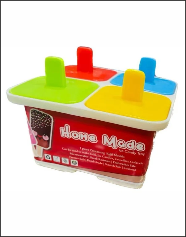 4 Cavity Home Made Ice Candy & Kulfi Maker Tray – Reusable Popsicle Mold for Kids