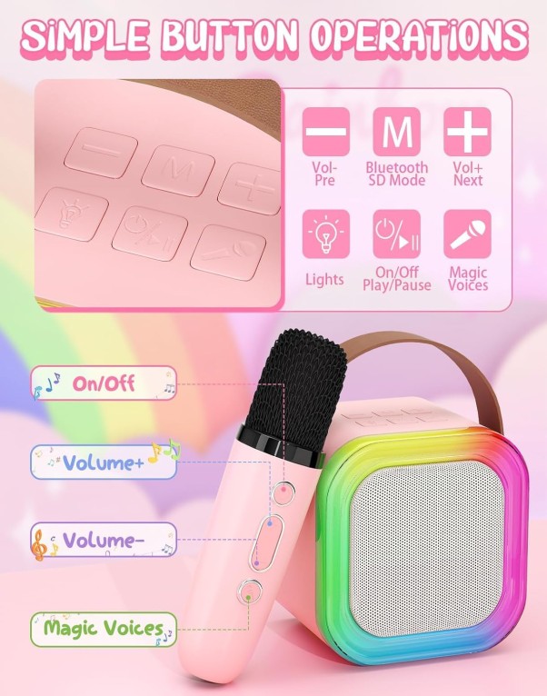 Bluetooth Karaoke Speaker with Wireless Microphone RGB LED Lights Portable Music System - Image 5