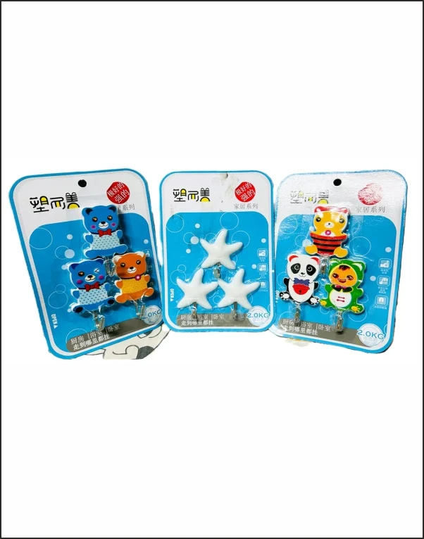 Cute Cartoon Self Adhesive Wall Hooks Pack of 3 | Strong Waterproof Hooks for Kitchen, Bathroom & Bedroom