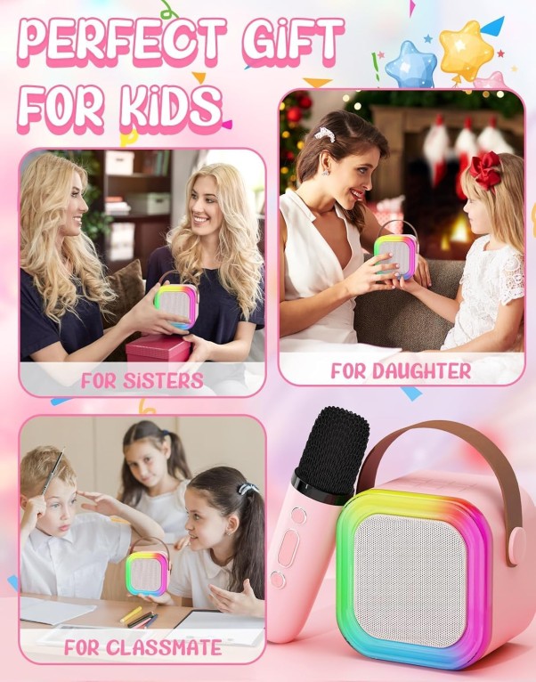 Bluetooth Karaoke Speaker with Wireless Microphone RGB LED Lights Portable Music System - Image 6