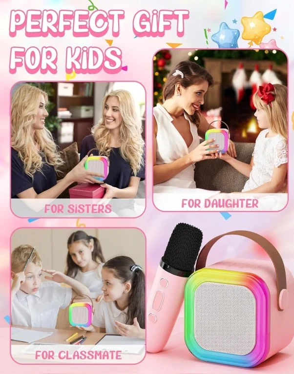 Bluetooth Karaoke Speaker with Wireless Microphone RGB LED Lights Portable Music System - Image 6