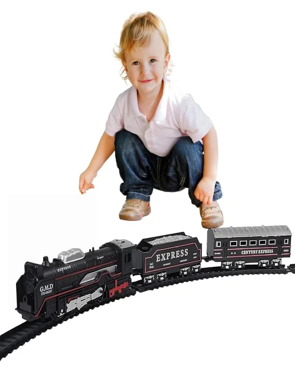 Classic Battery Operated Steam Train Toy Set with Track for Kids