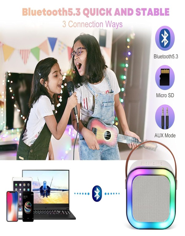 Bluetooth Karaoke Speaker with Wireless Microphone RGB LED Lights Portable Music System - Image 8