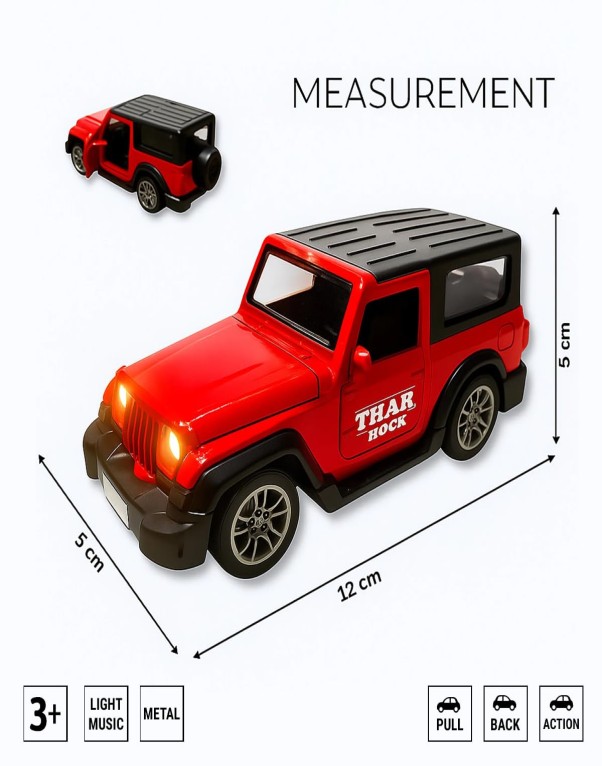 Metal Thar Toy Car with Light & Music | Pull Back Action Vehicle for Kids - Image 9