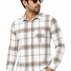 Men's Premium Cotton Beige Check Full Sleeve ShirtFor Men