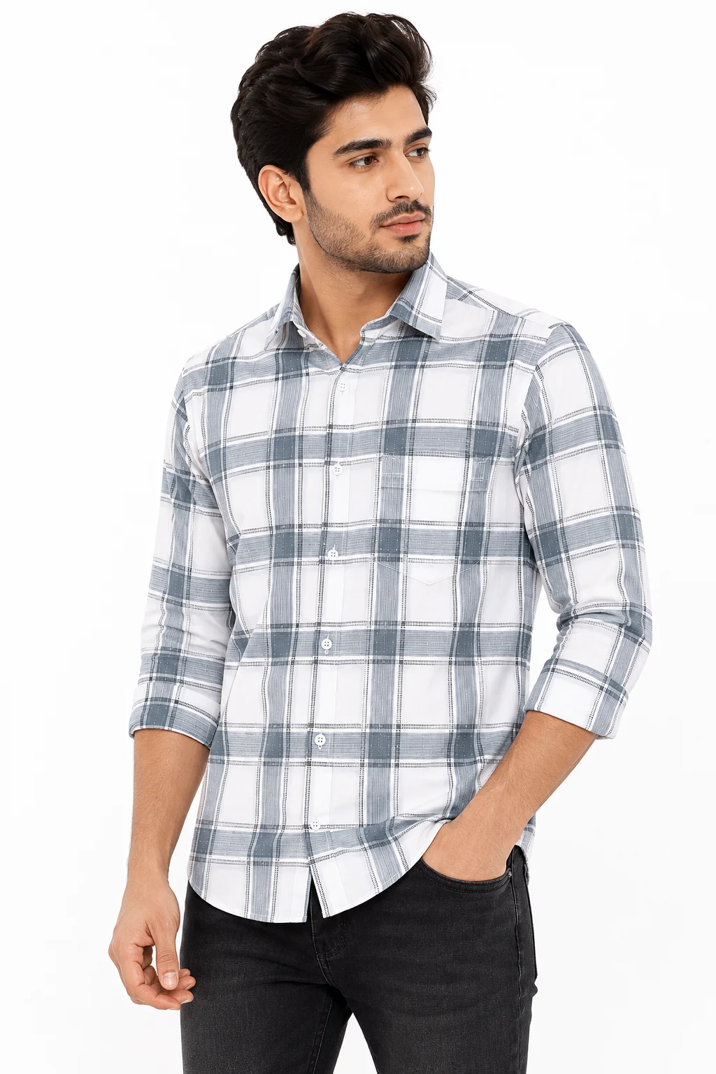 Men’s Premium Cotton Beige Check Full Sleeve Shirt